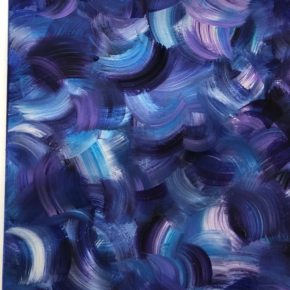 HANDCRAFTED BLUE, PURPLE, SILVER ABSTRACT WAVY ART